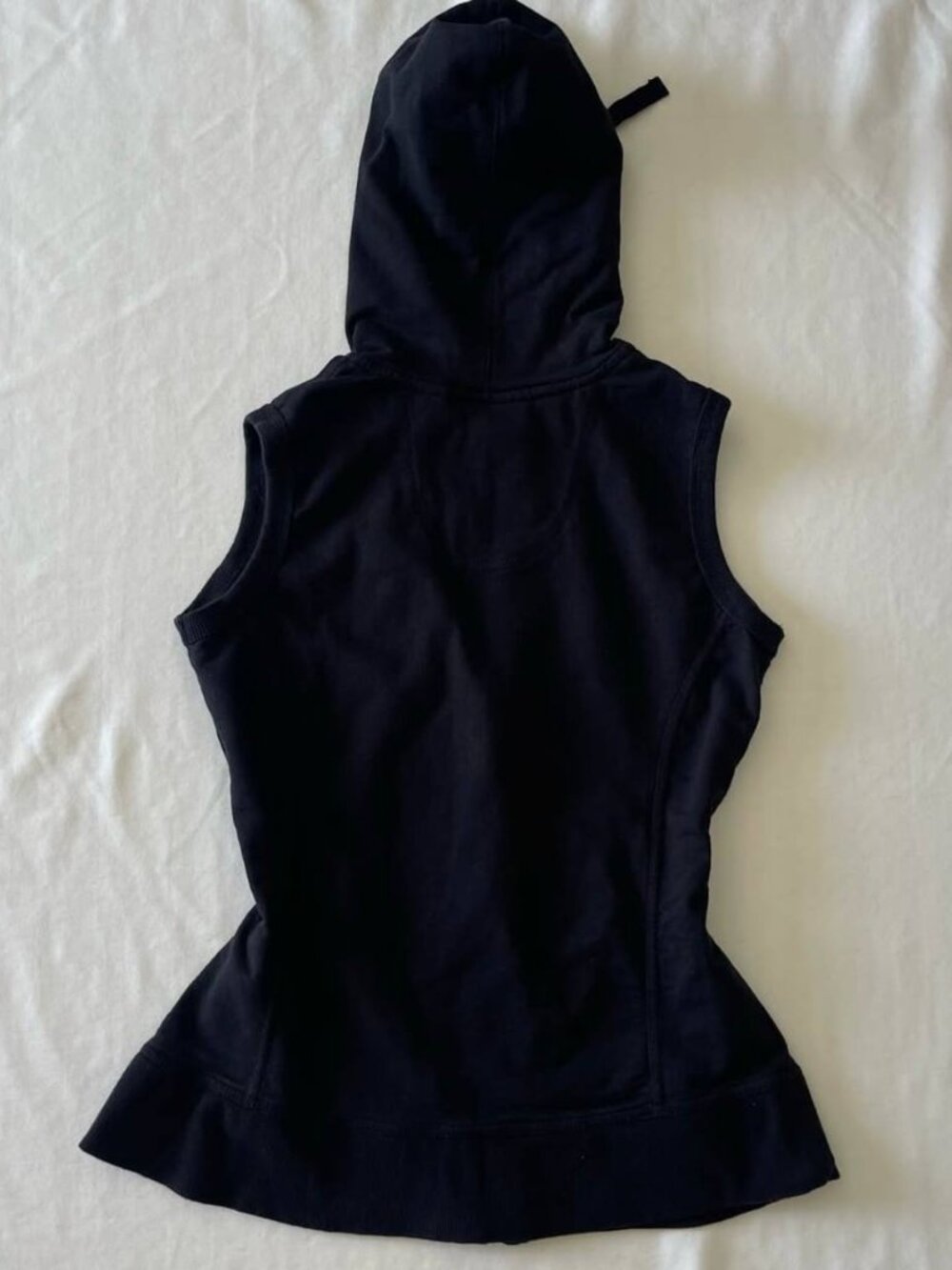 Women's Black Sleeveless Hooded Zip-Up Vest Casual Peplum Hoodie Jacket - Picture 4 of 4
